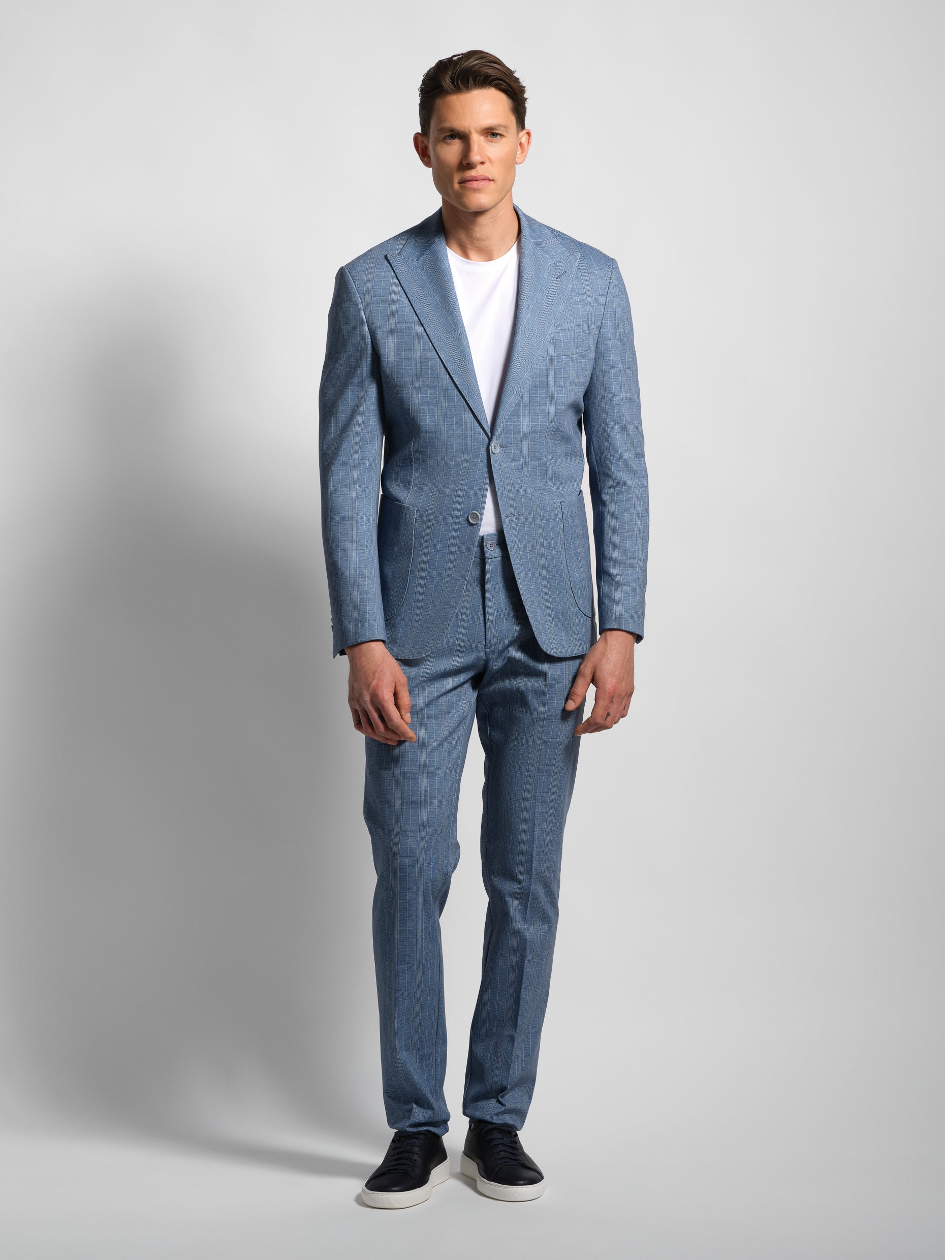 blue Prince de Galles stretch cotton-blend jersey suit peak lapels
