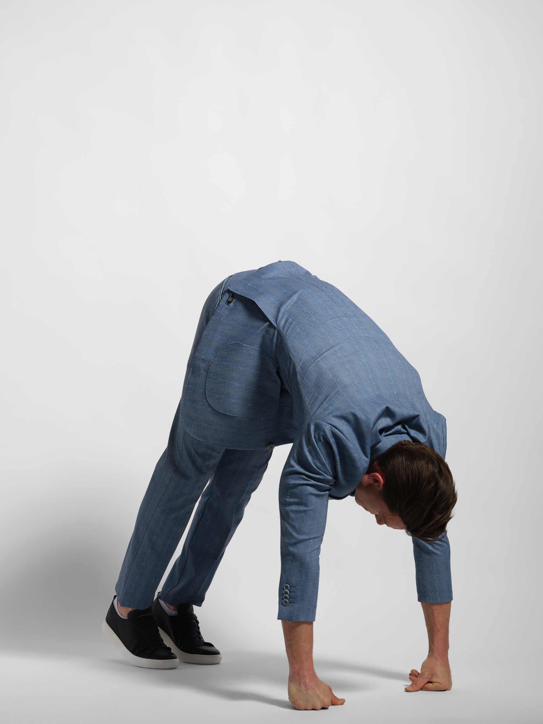 Blue Prince de Galles stretch cotton-blend jersey suit stretching