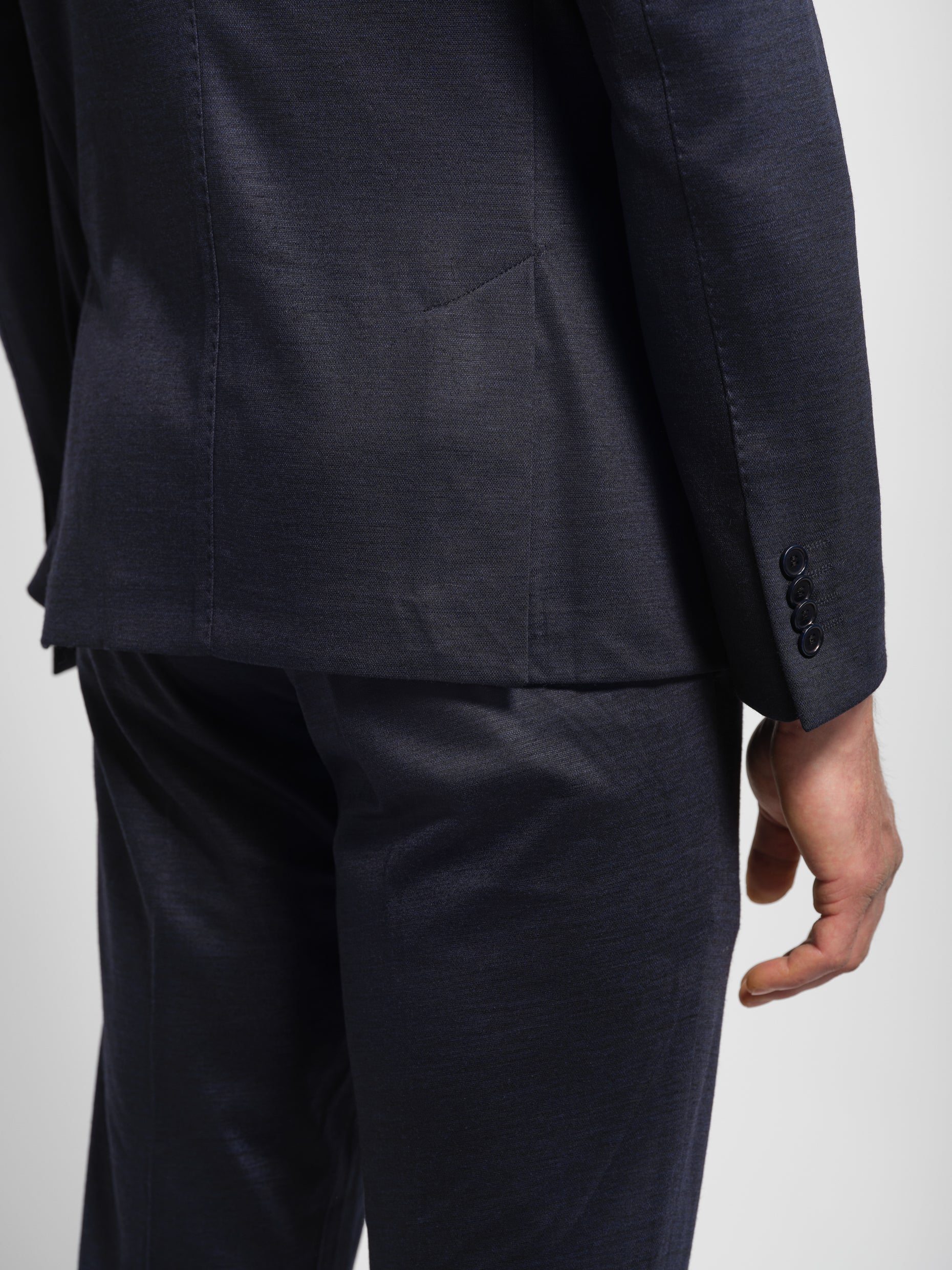 Navy jersey stretch suit double vents