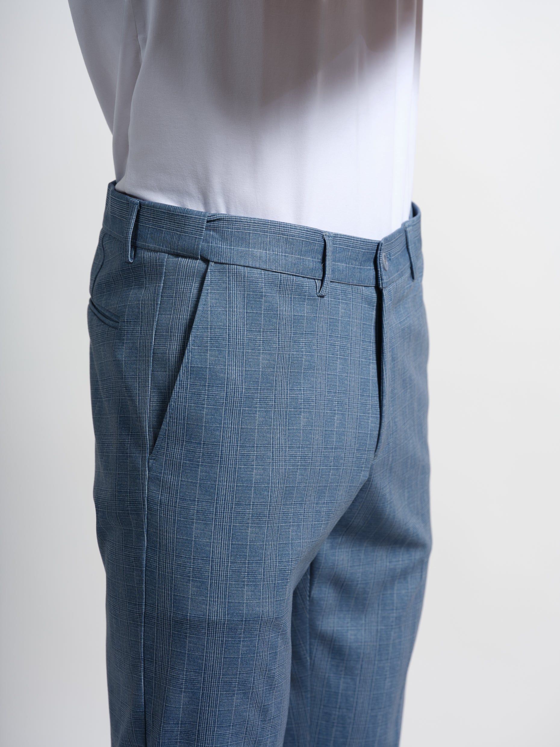 Blue Prince de Galles stretch cotton-blend jersey pants stretch waistband