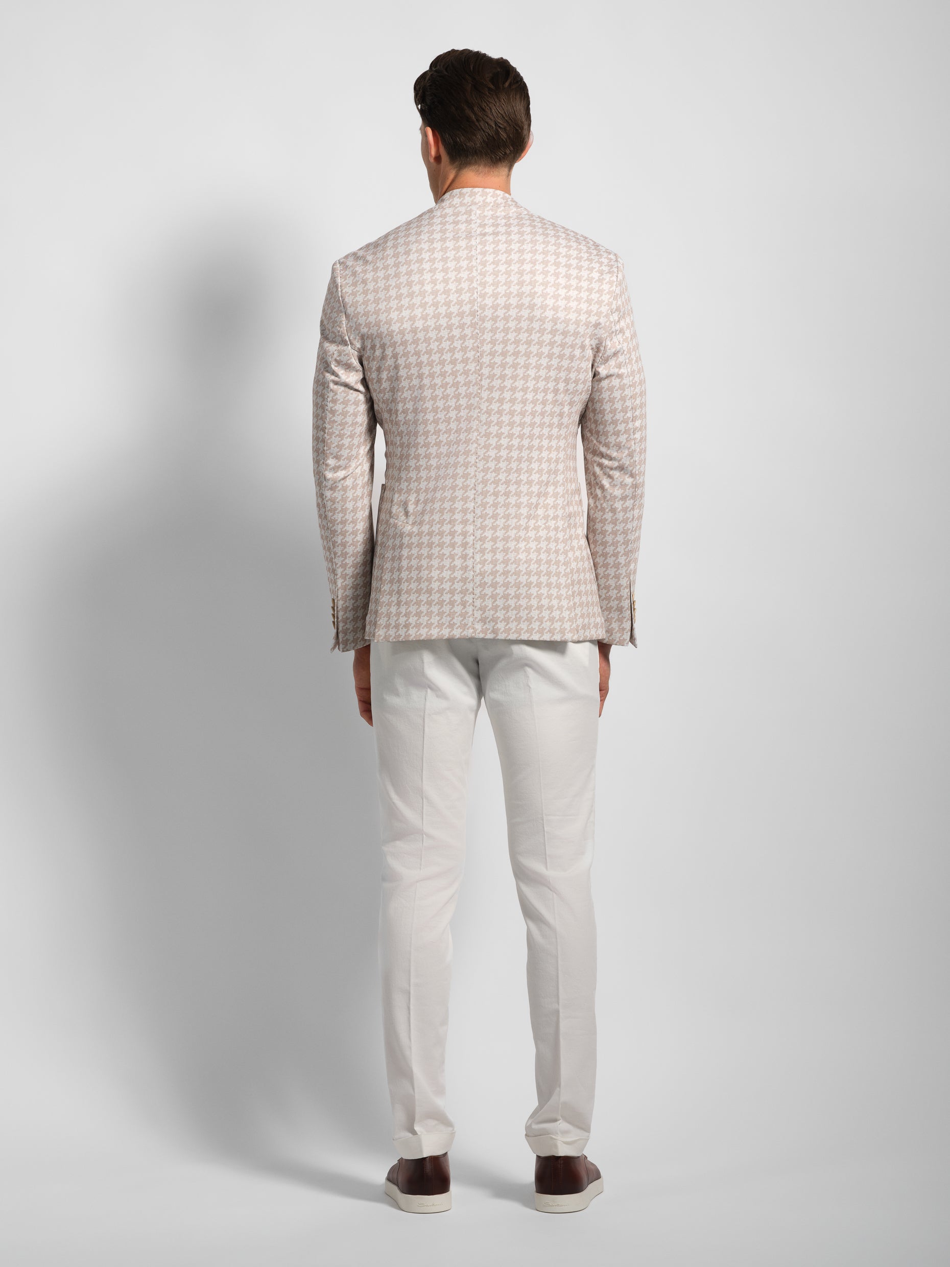 Back of biege Houndstooth jersey blazer front view – Shackleton