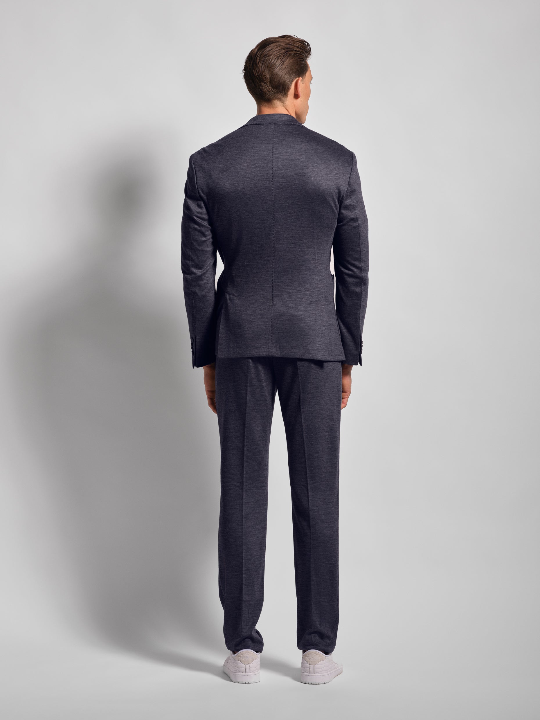 Blue jersey stretch suit front view