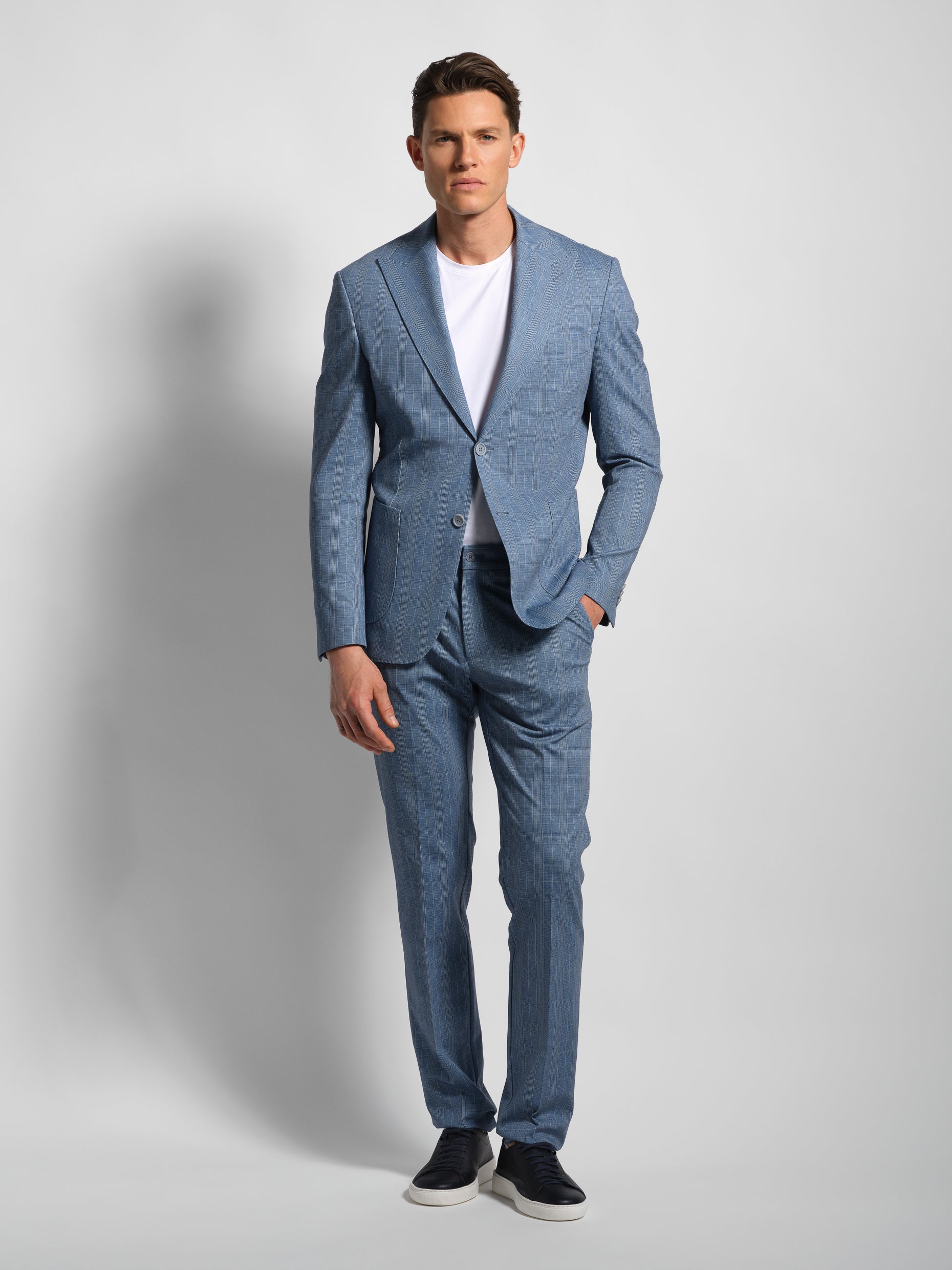 Blue Prince de Galles stretch cotton-blend jersey suit