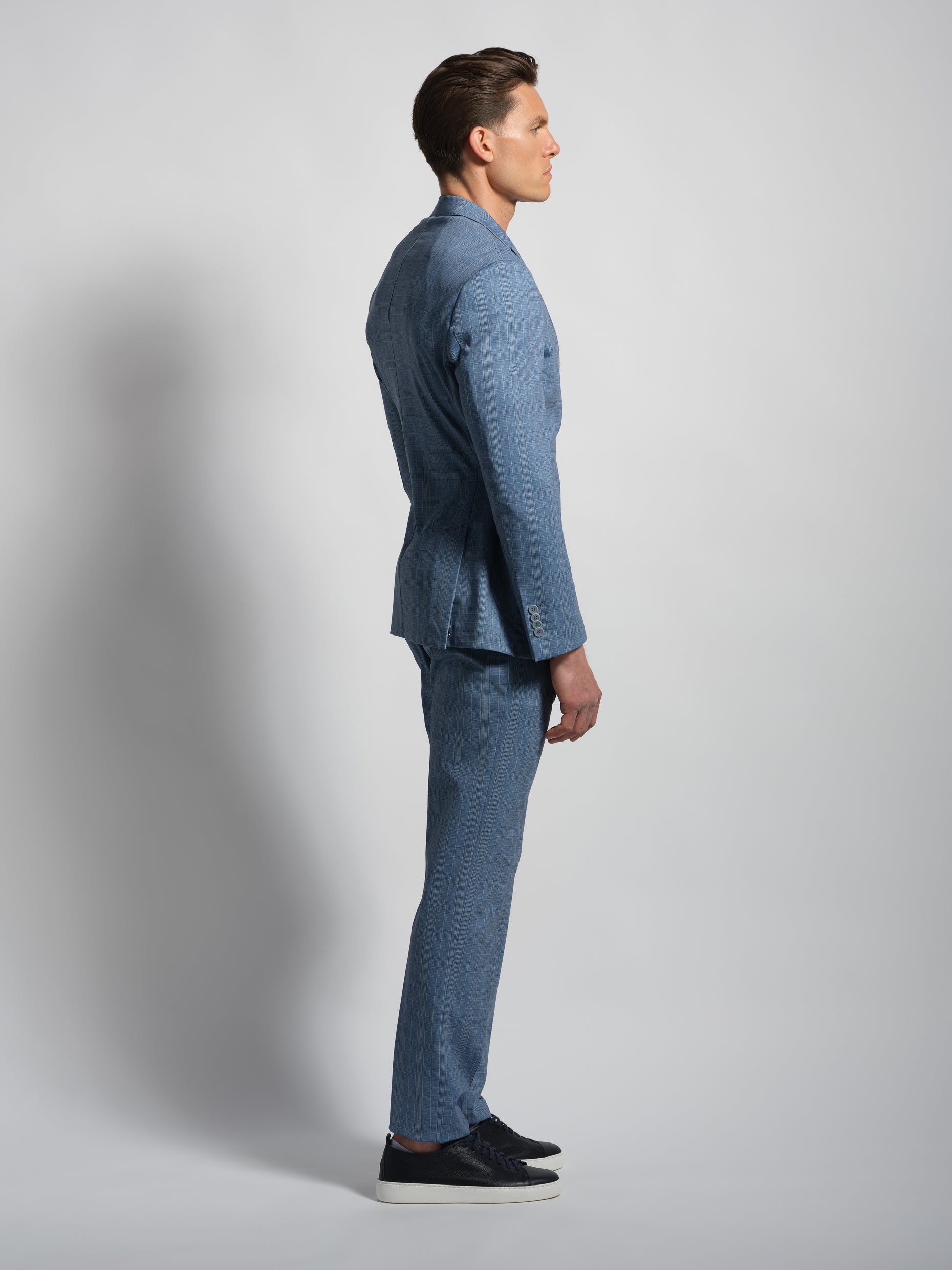 Blue Prince de Galles stretch cotton-blend jersey suit side view