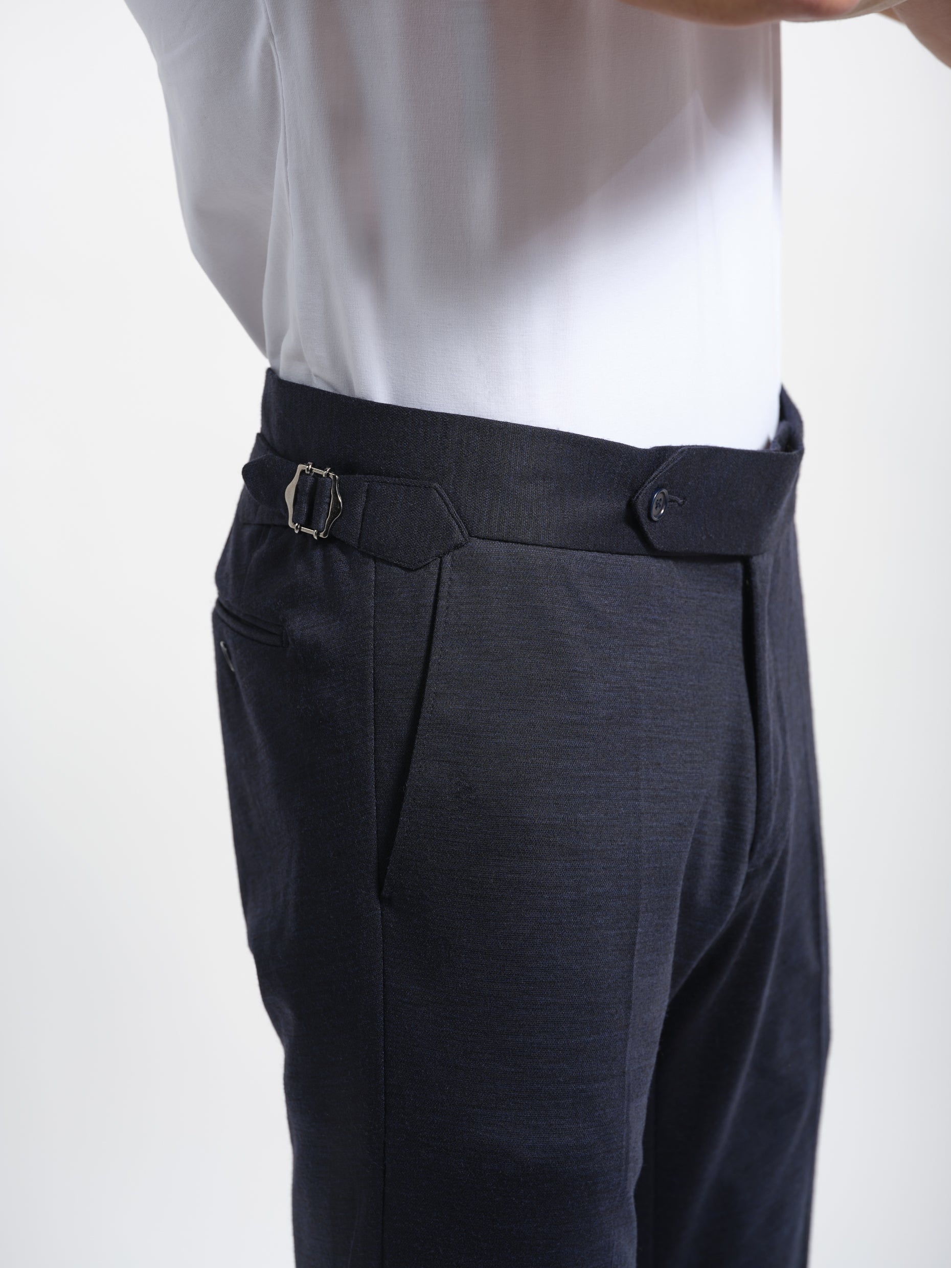 Navy jersey stretch pants side tabs london tabs