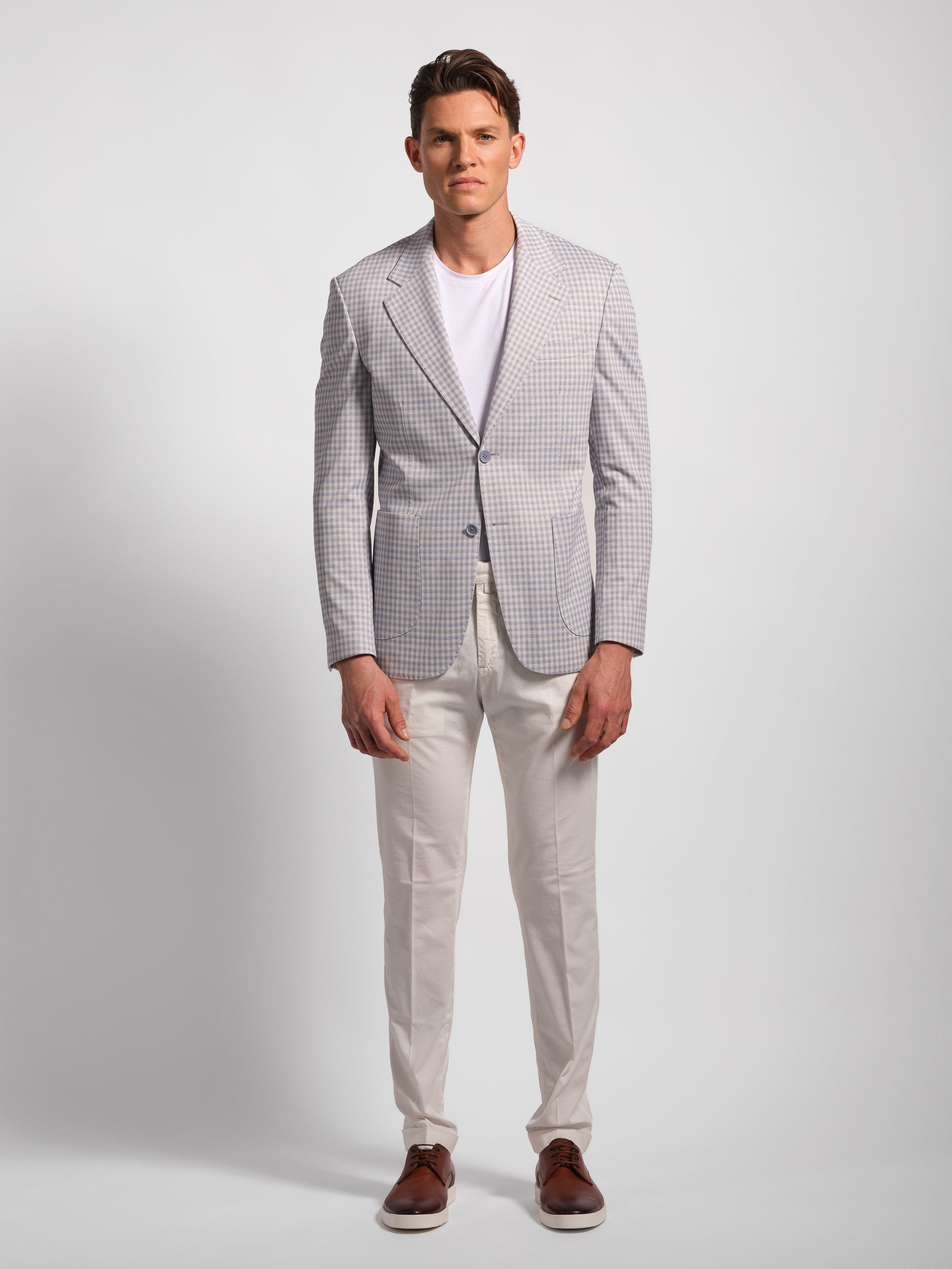 Light blue small multi-check jersey blazer Man Wears Sheep