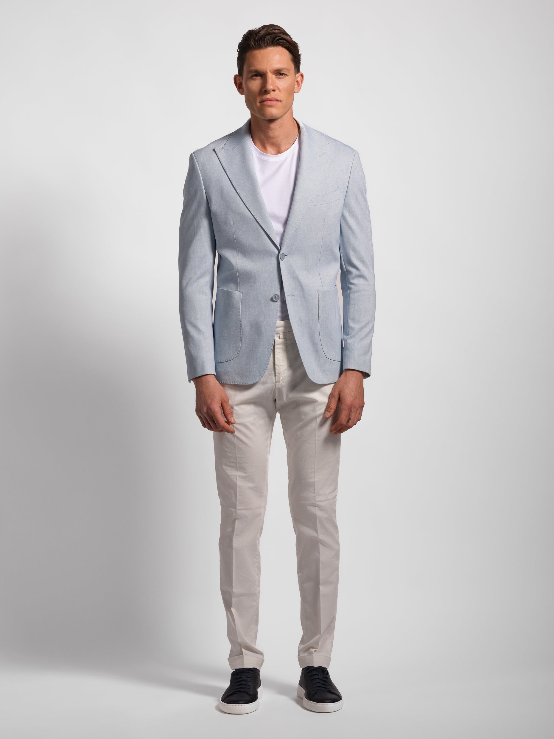 Linen-style stretch jersey blazer front view