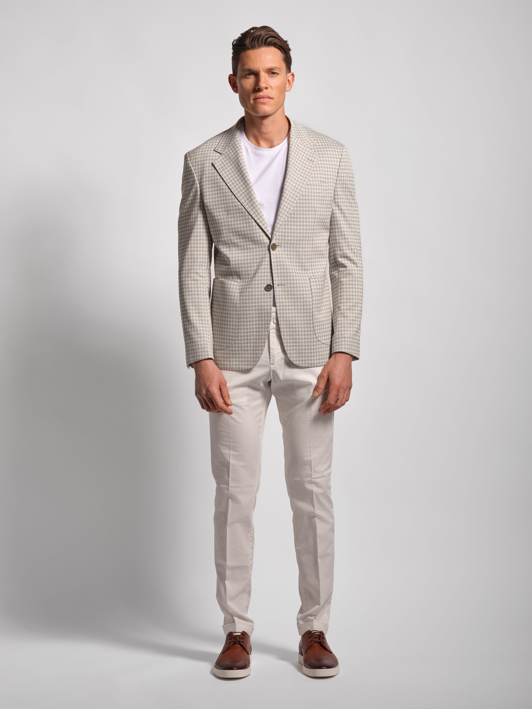 green small multi-check stretch cotton blend jersey blazer
