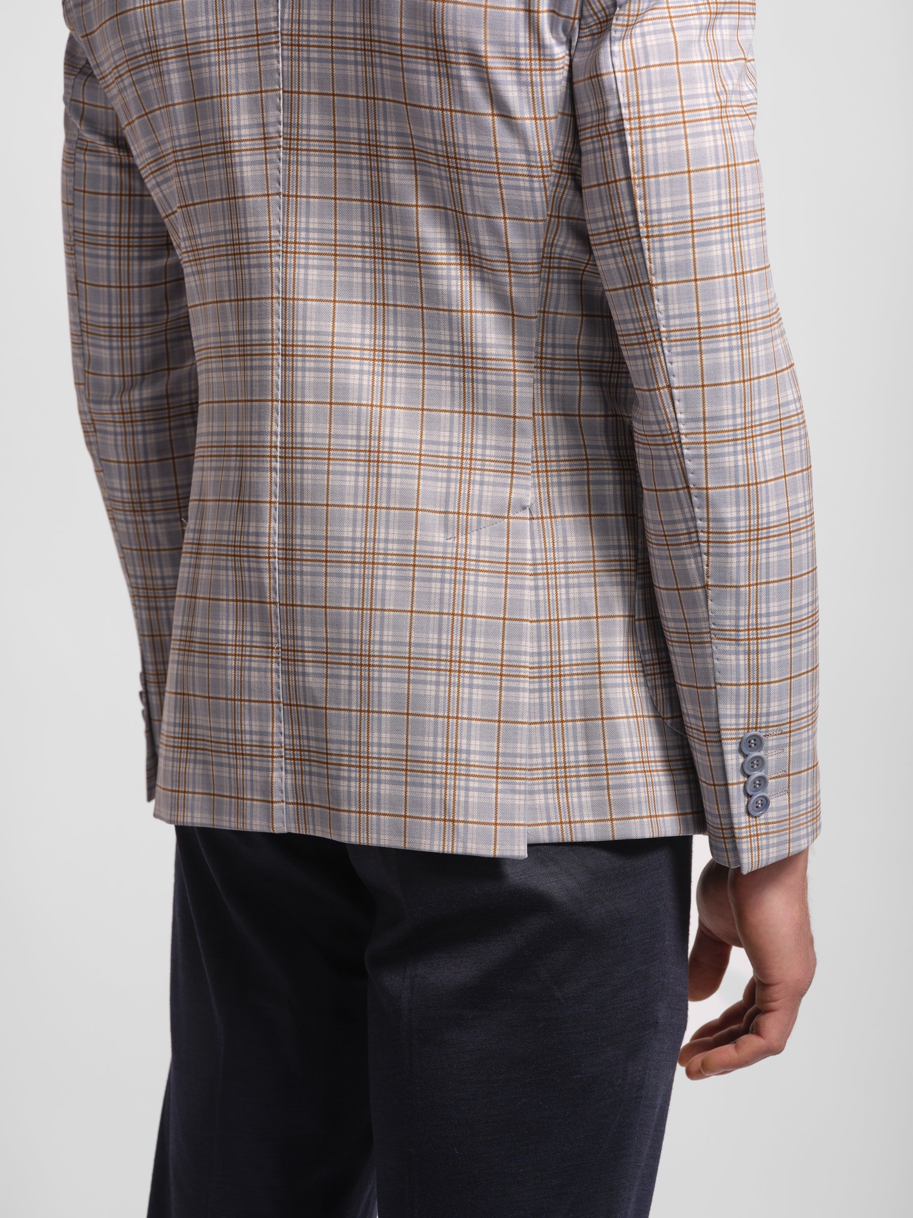Wide check multi-colored jersey blazer side view 2 vents