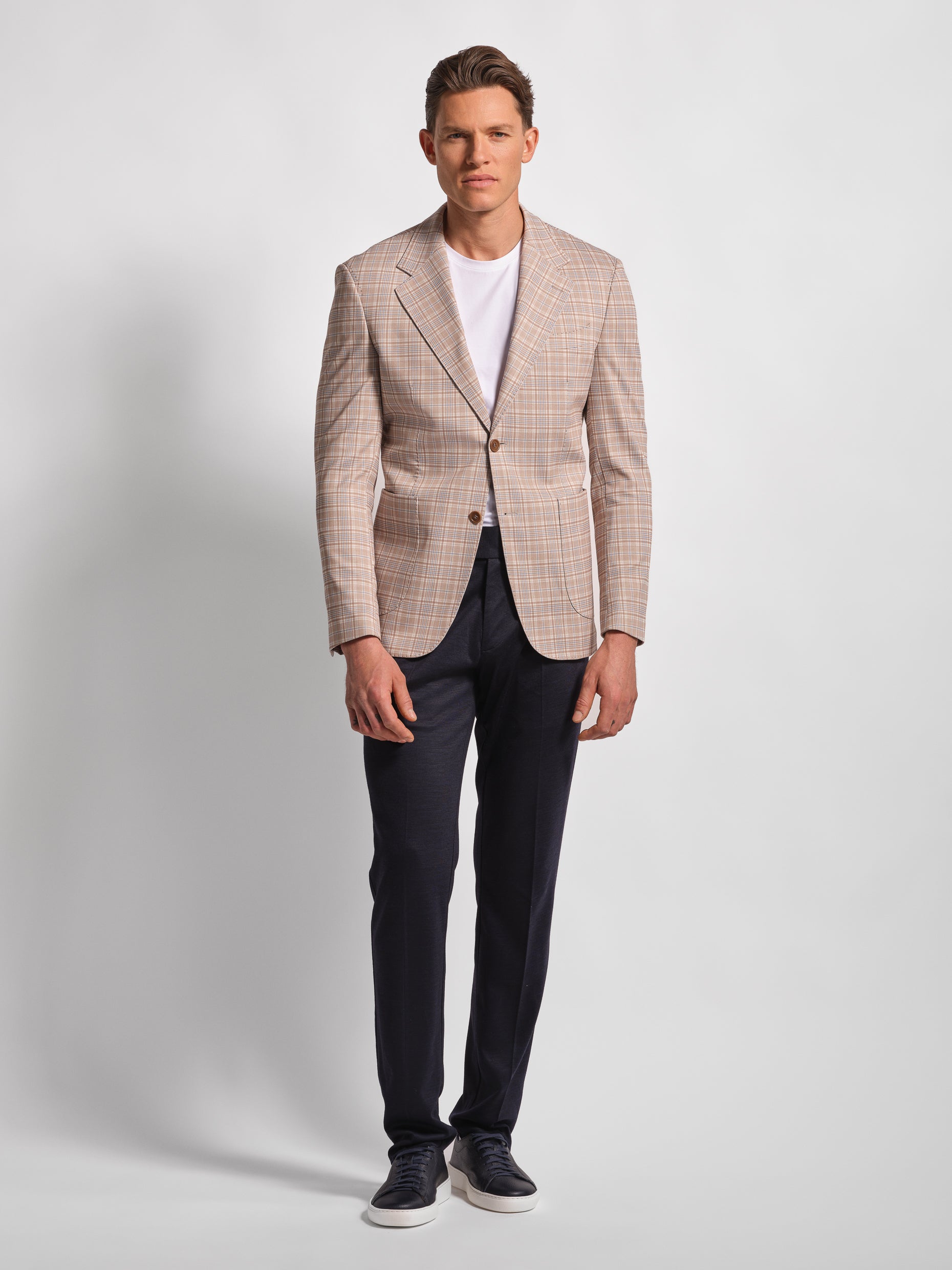 Wide check multi-colored jersey blazer front view model