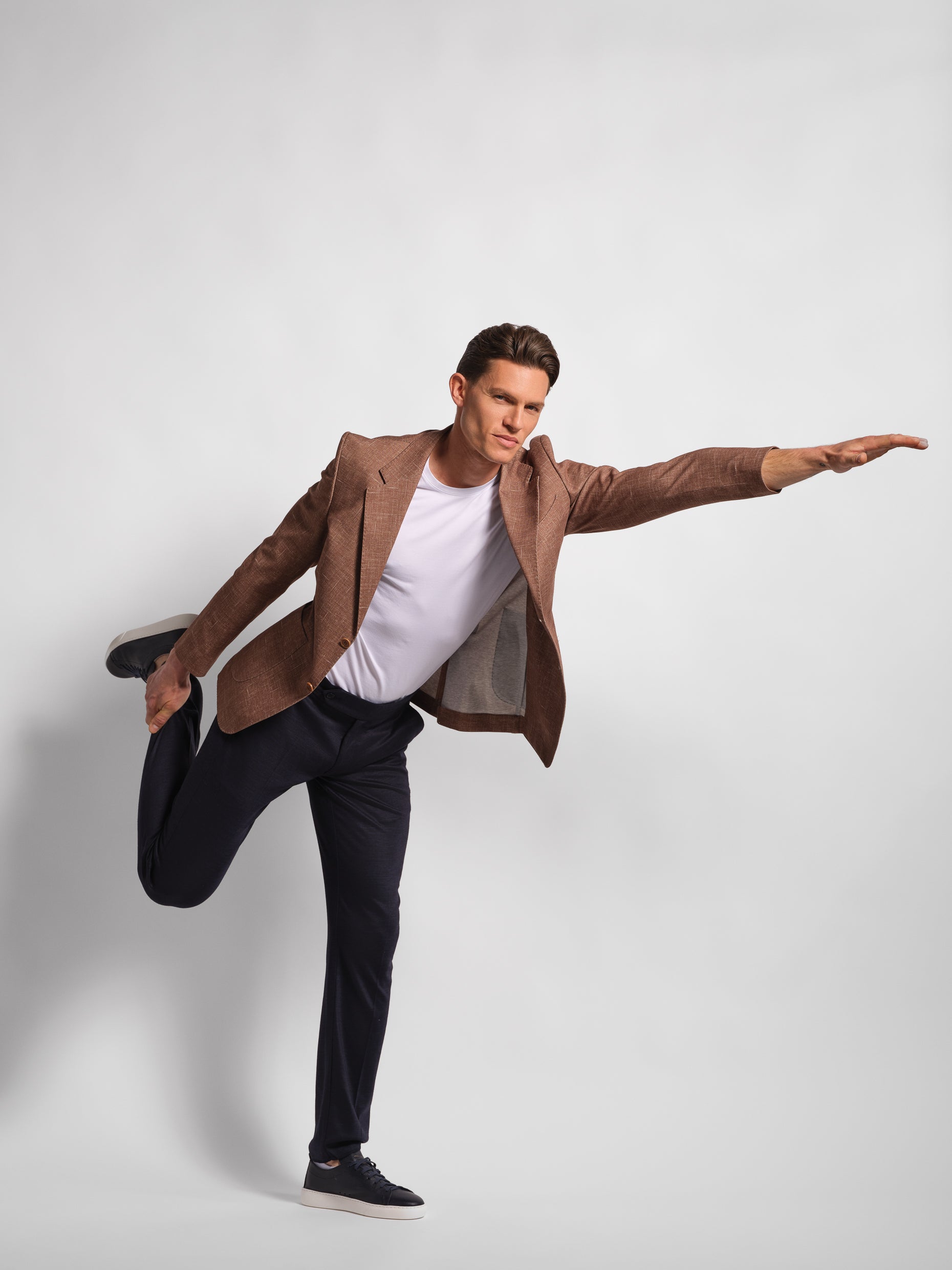 Cross‑Hatch Textured Jersey Blazer - Livingstone | Brown
