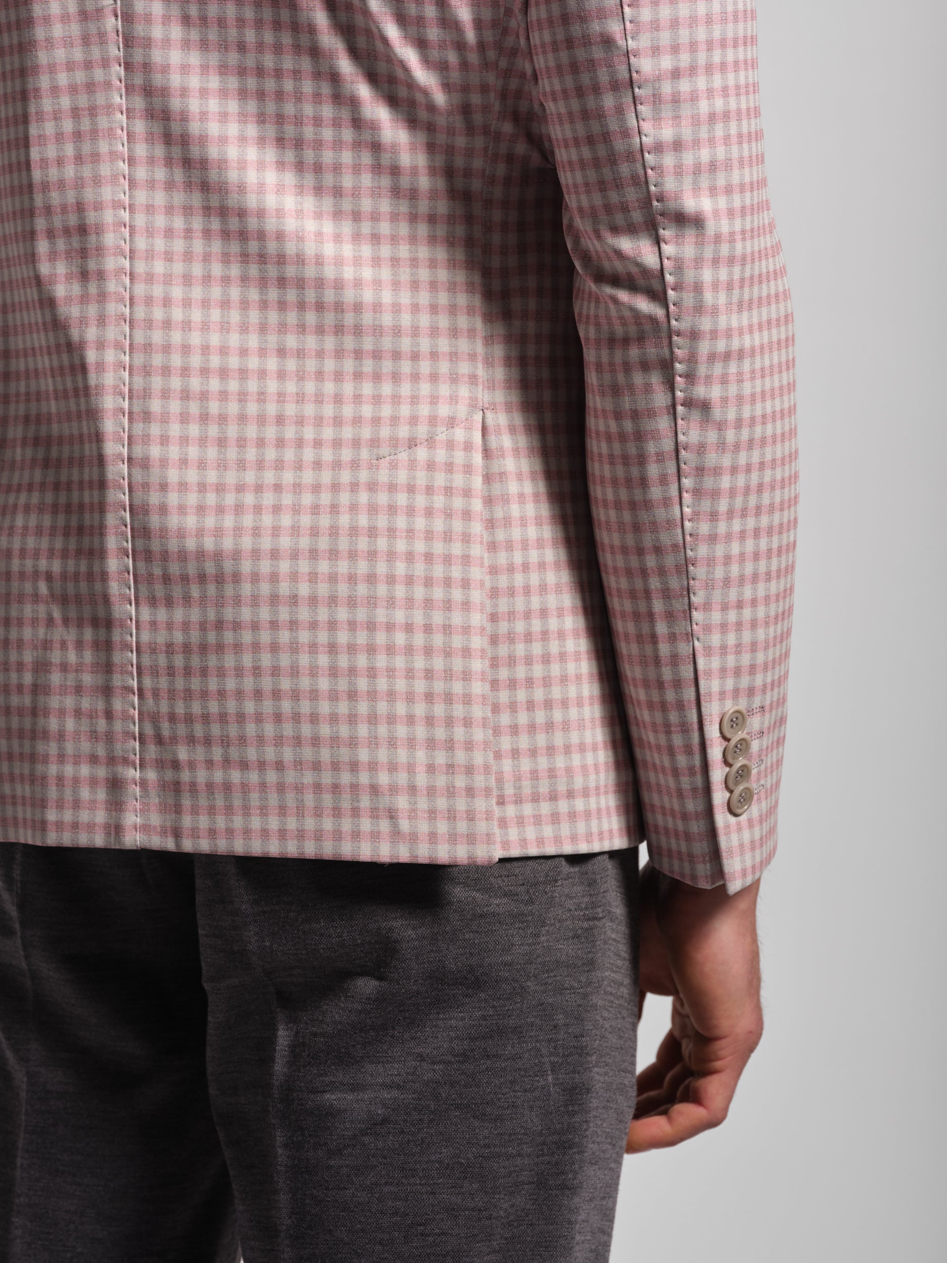 Pink small multi-check stretch cotton blend jersey pick stich