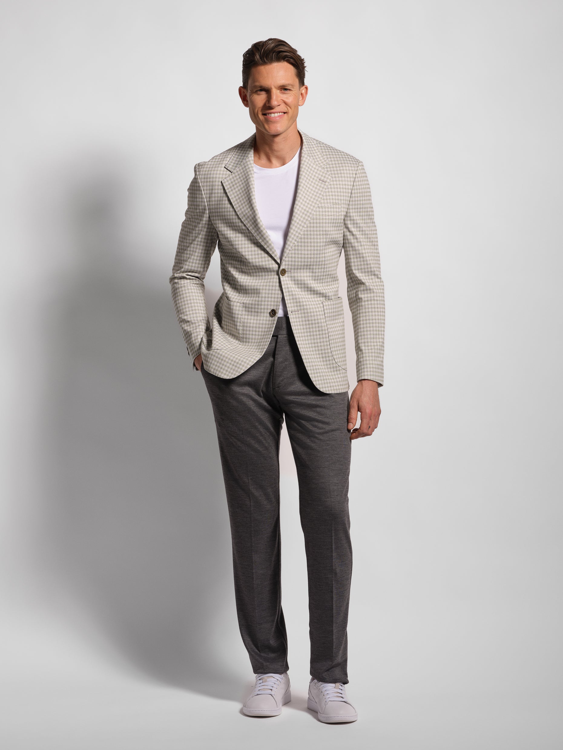 green small multi-check stretch jersey blazer model 