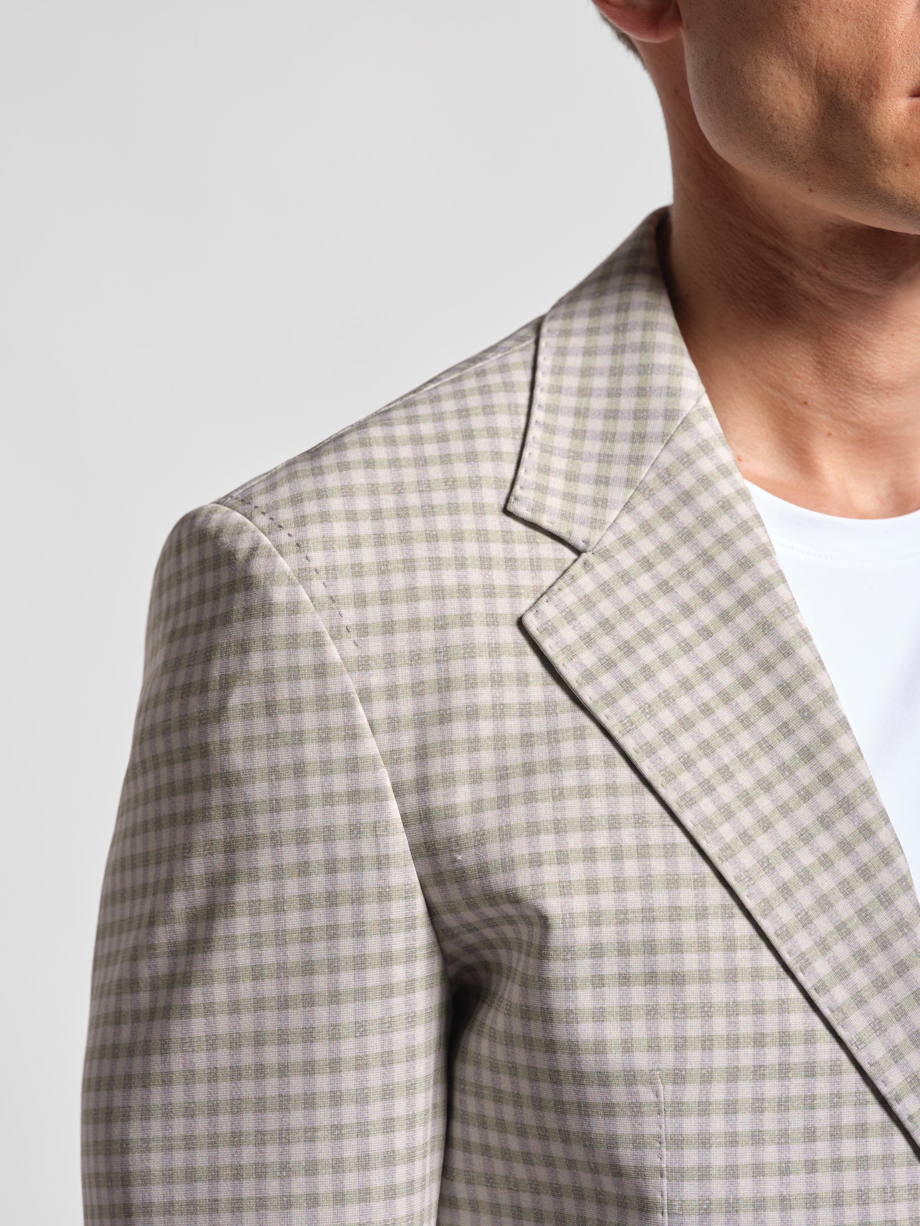 close-up green small multi-check stretch cotton blend jersey blazer